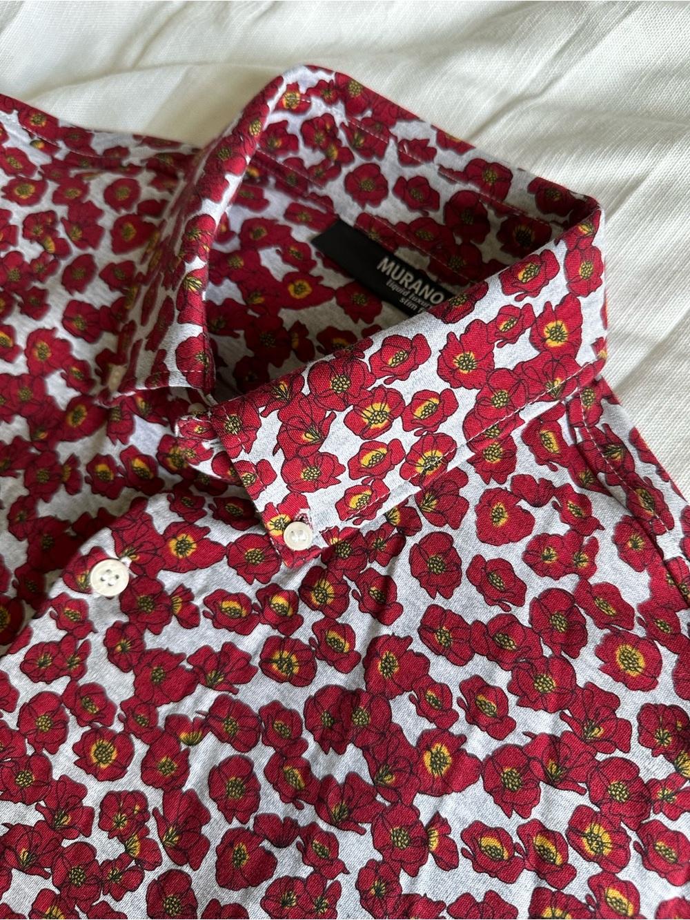 Murano Red Floral Button-Up Polo Shirt